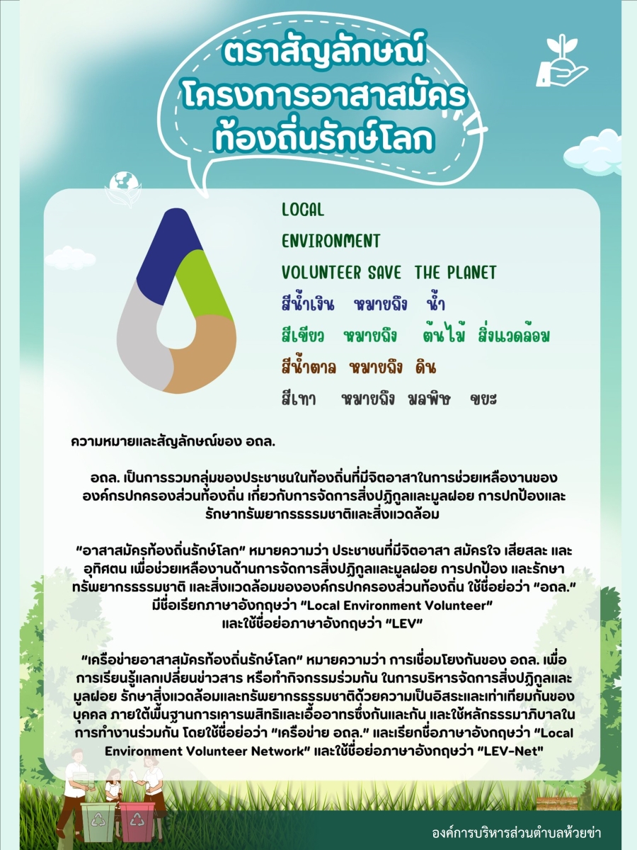 องค์การบริหารส่วนตำบลห้วยข่า ขอประชาสัมพันธ์สัญลักษณ์ ความหมาย และบทบาทของอาสาท้องถิ่นรักษ์โลก (อถล.)